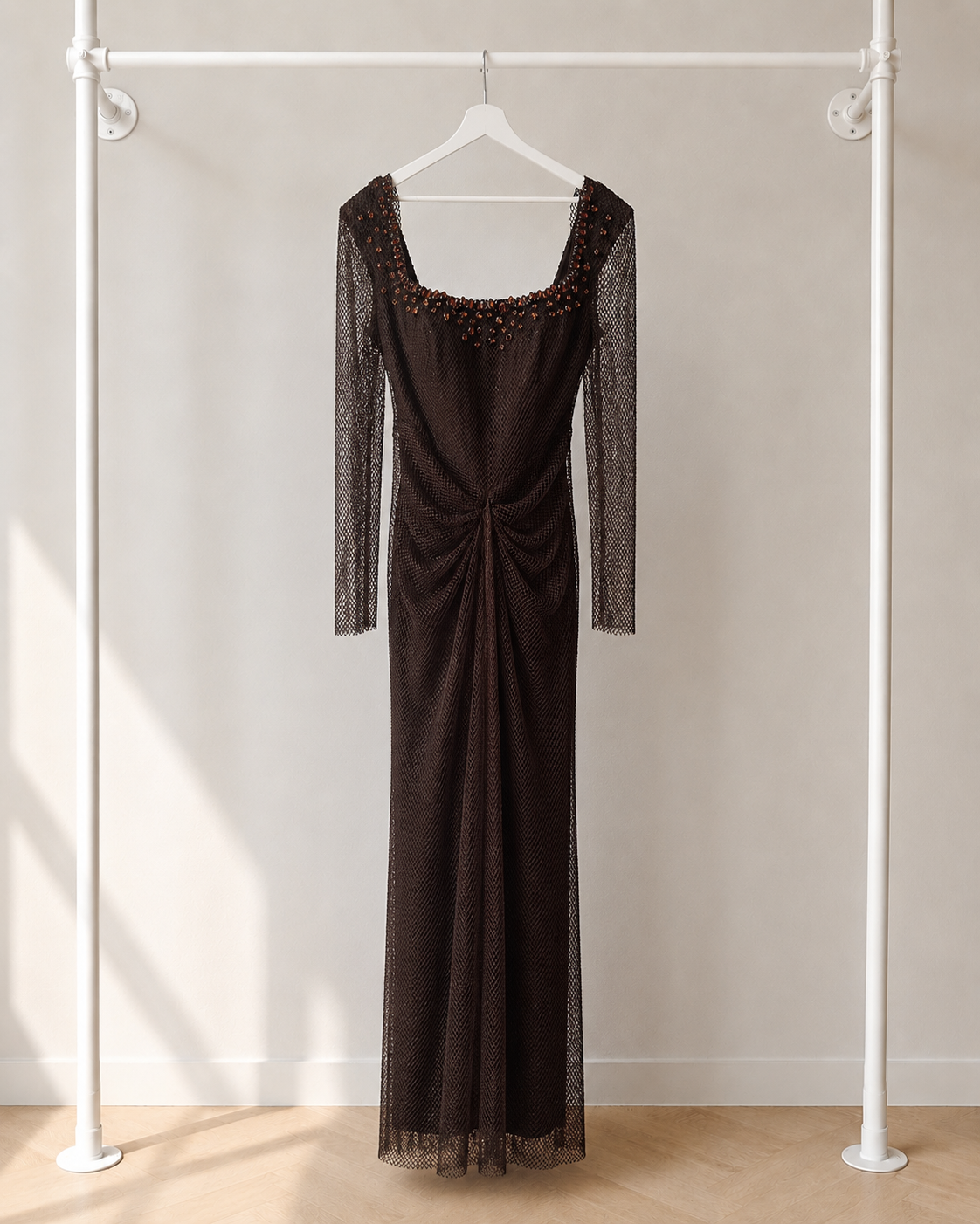 Asya - Lange Avondjurk - Espresso Brown | Lange Mouw