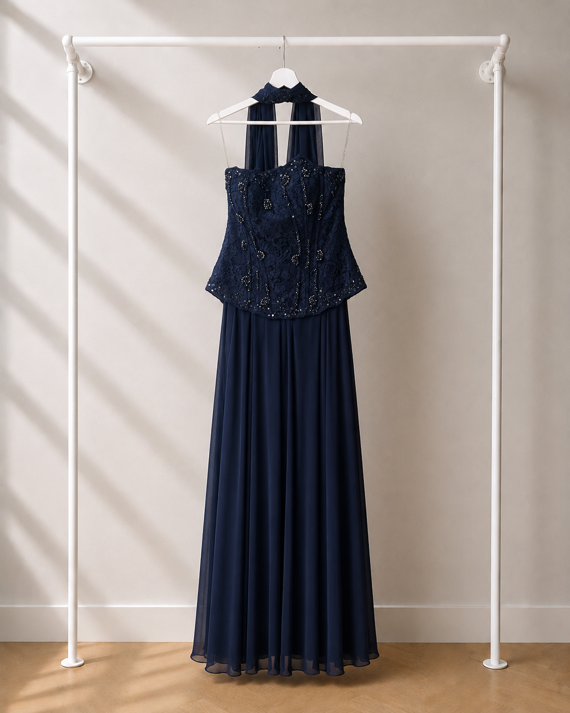Defne - Lange Avondjurk - Navy Blue | Halter