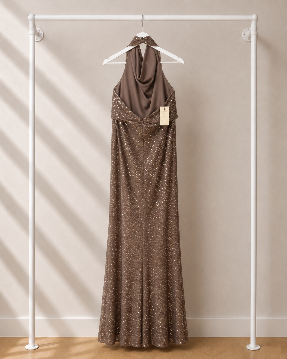Hayat - Lange Avondjurk - Taupe Brown | High Neck
