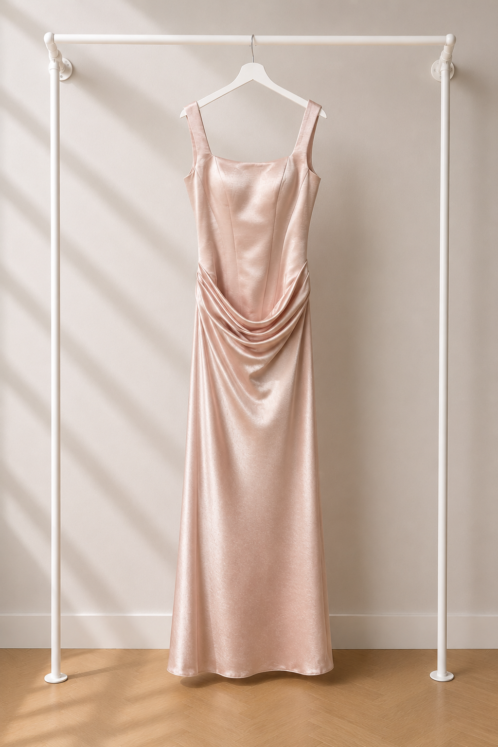 Lina - Lange Avondjurk - Blush Pink | Gedrapeerde Taill