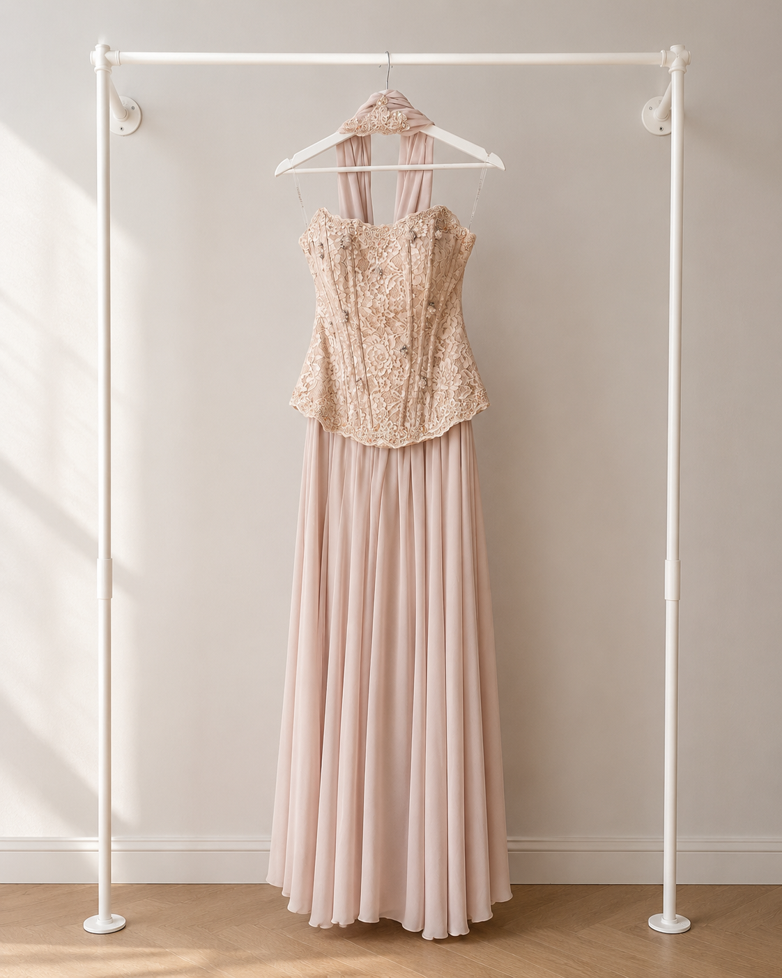 Liora - Lange Avondjurk - Blush Pink | Halter
