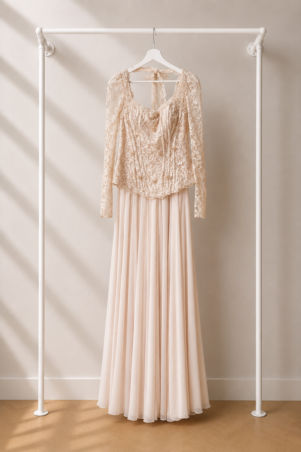 Mimai - Lange Avondjurk - Blush Pink | Kanten Top
