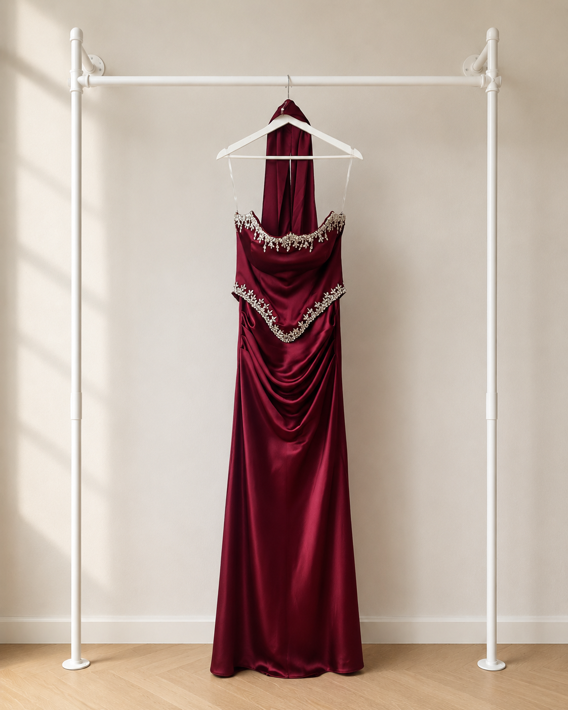 Muya - Lange Avondjurk - Burgundy | Gedrapeerde Halter