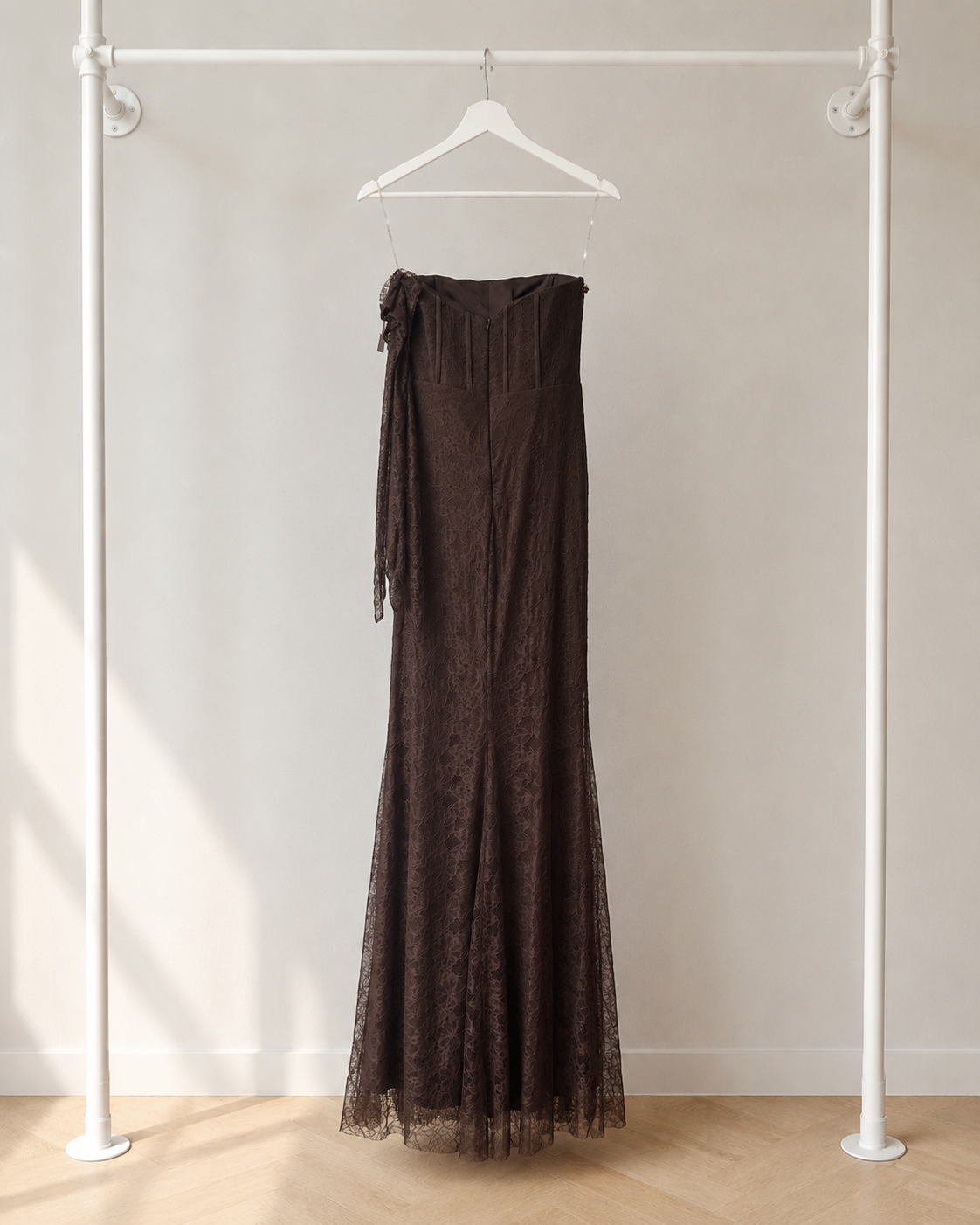 Alora - Lange Avondjurk - Espresso Brown | Strapless