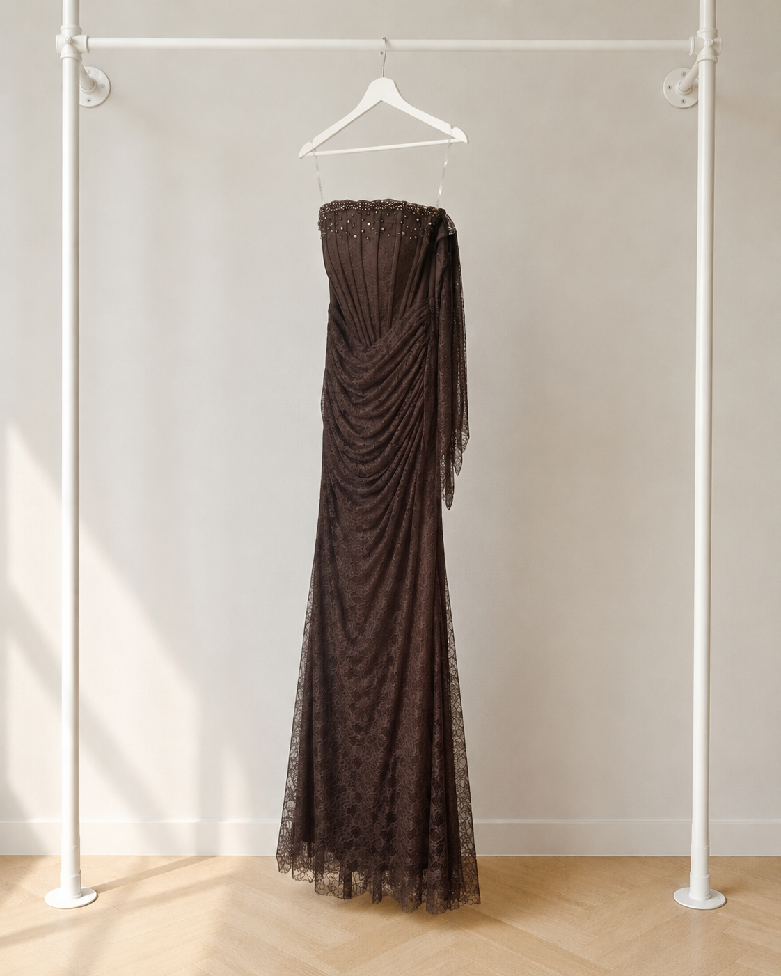 Alora - Lange Avondjurk - Espresso Brown | Strapless