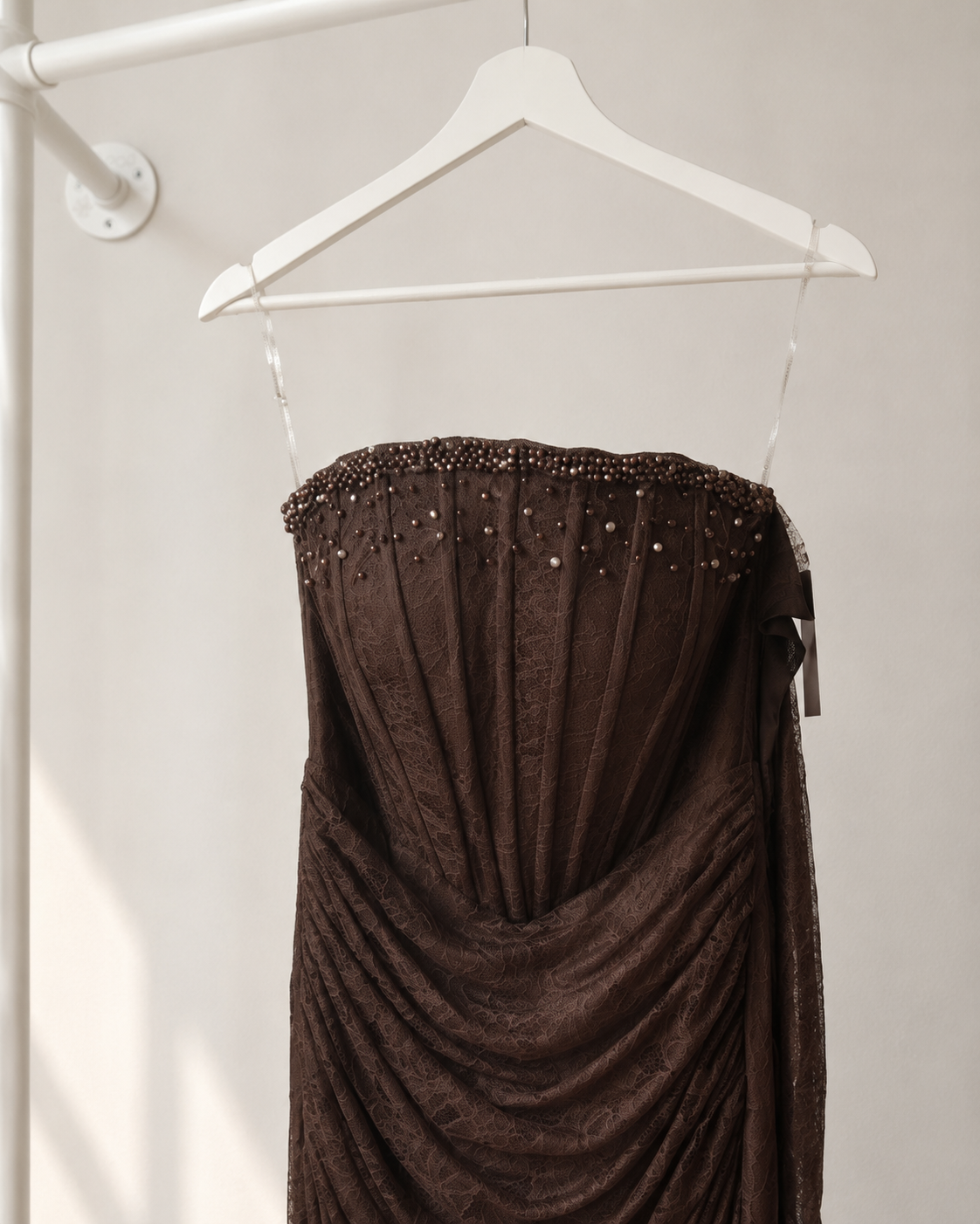 Alora - Lange Avondjurk - Espresso Brown | Strapless