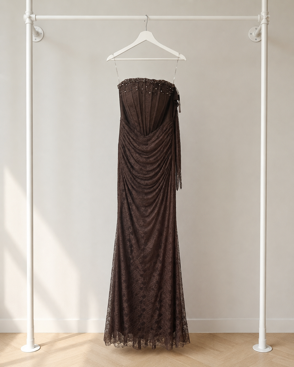 Alora - Lange Avondjurk - Espresso Brown | Strapless