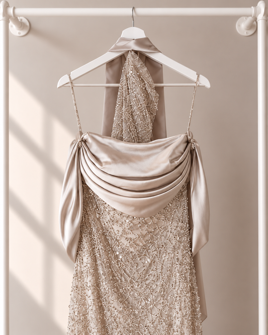 Arlay – Lange Jurk – Mint Groen / Taupe Roze