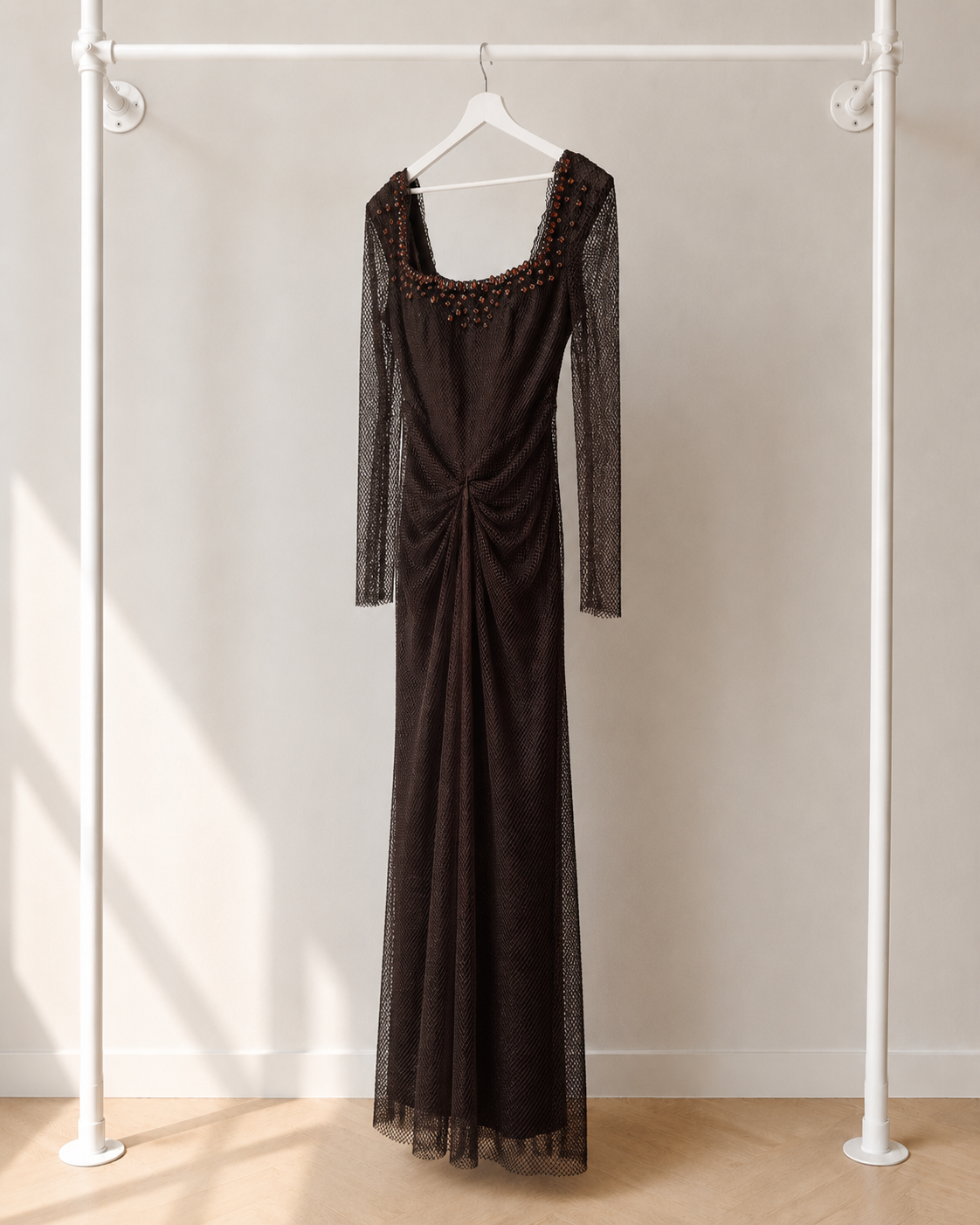 Asya - Lange Avondjurk - Espresso Brown | Lange Mouw