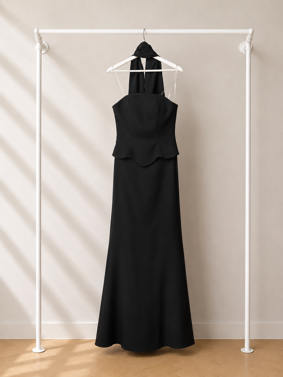 Atsu - Lange Avondjurk - Zwart | High Neck met sjaal