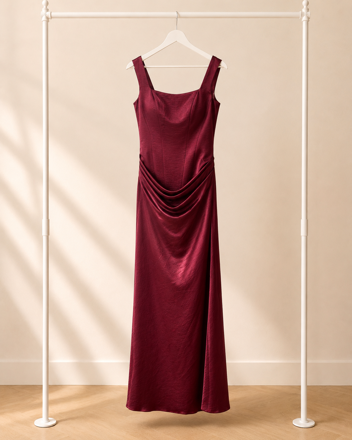 Burcu - Lange Avondjurk - Burgundy | Gedrapeerde Taille