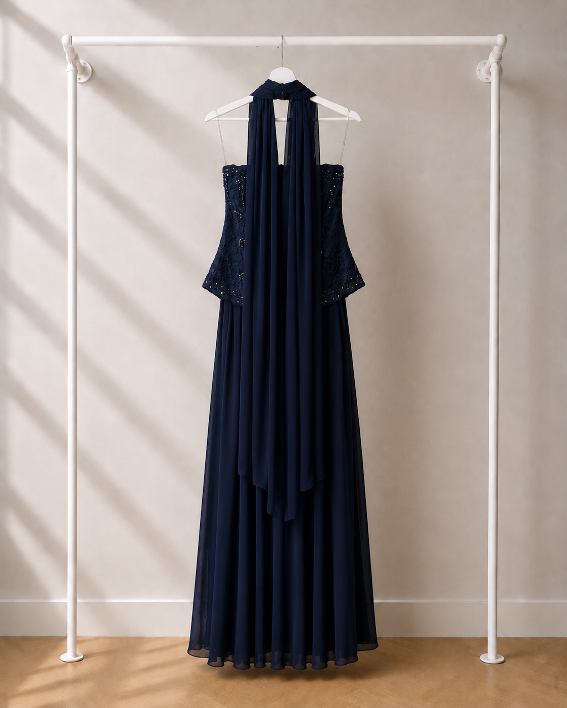 Defne - Lange Avondjurk - Navy Blue | Halter