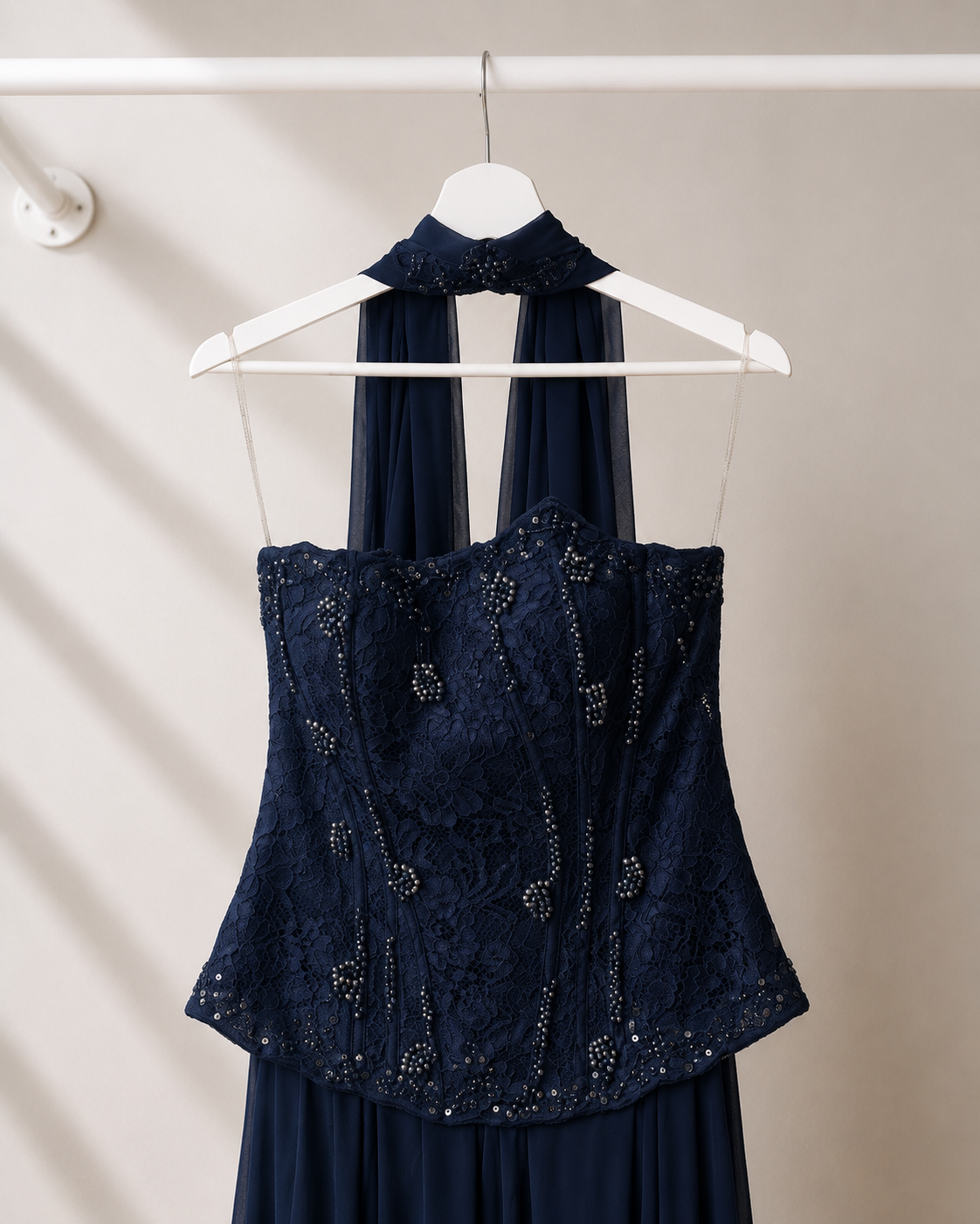 Defne - Lange Avondjurk - Navy Blue | Halter