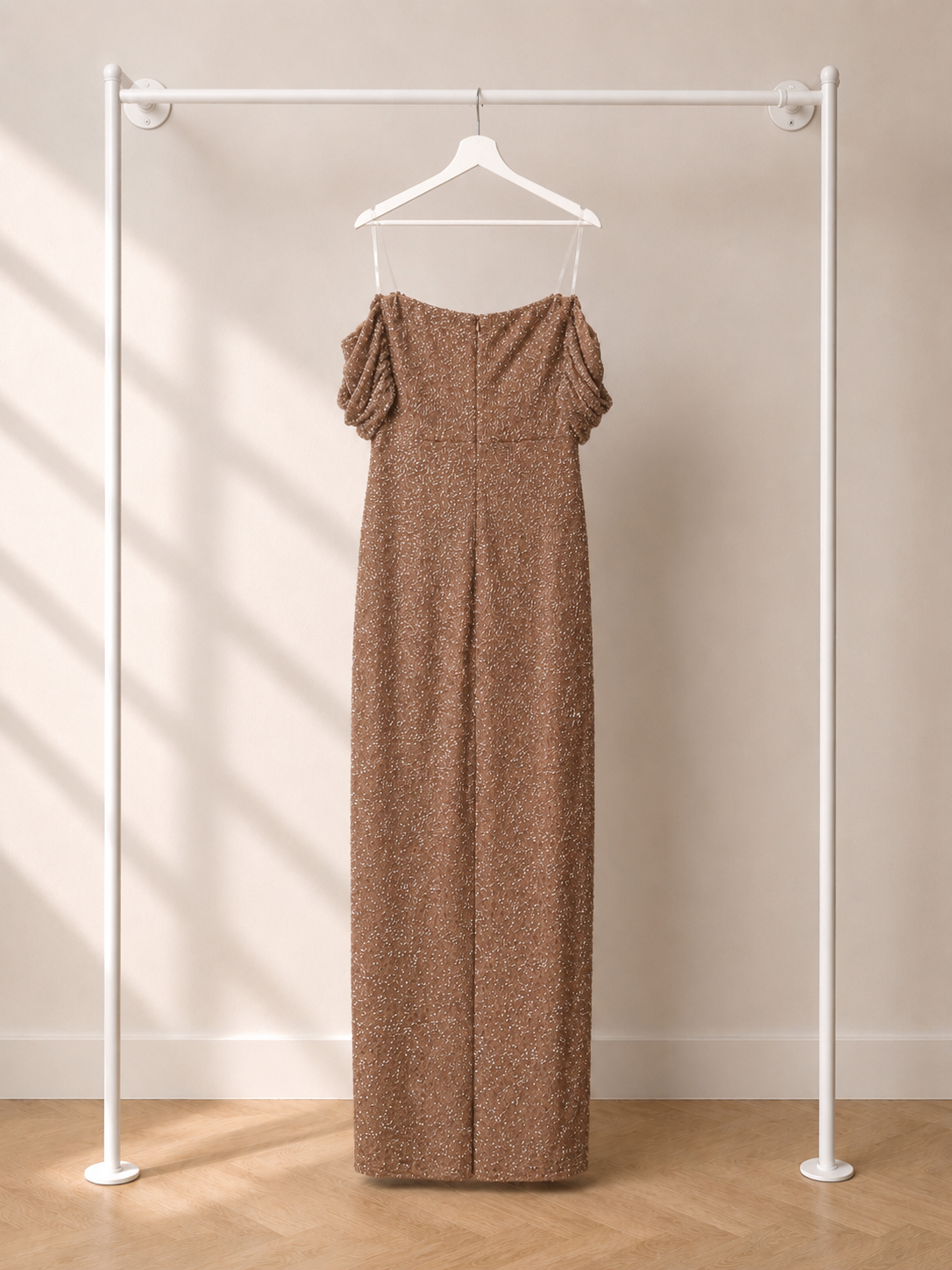 Keyla - Lange Avondjurk - Taupe Champagne | Pofmouw