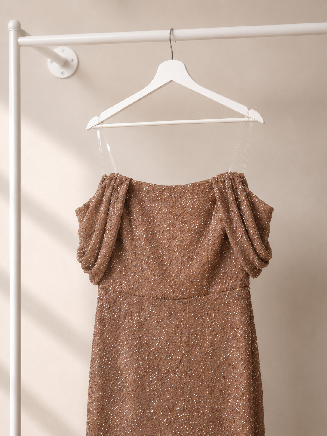 Keyla - Lange Avondjurk - Taupe Champagne | Pofmouw