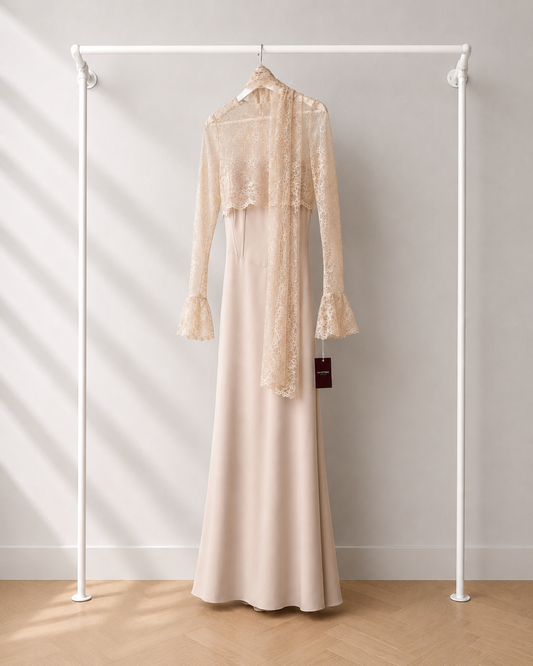 Leylin - Lange Jurk - Champagne | Kanten Detail
