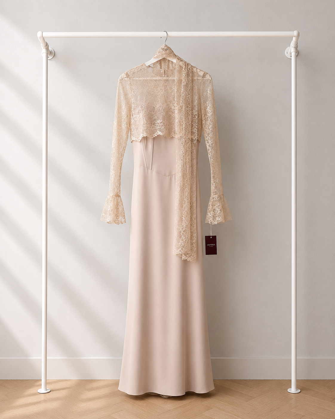 Leylin - Lange Jurk - Champagne | Kanten Detail