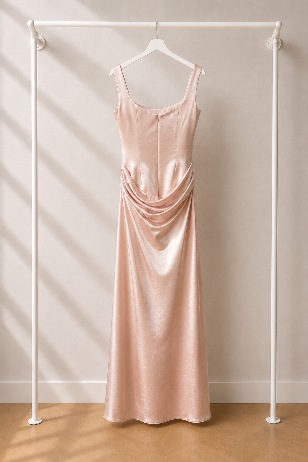 Lina - Lange Avondjurk - Blush Pink | Gedrapeerde Taill