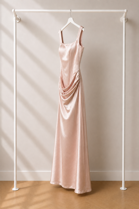 Lina - Lange Avondjurk - Blush Pink | Gedrapeerde Taill