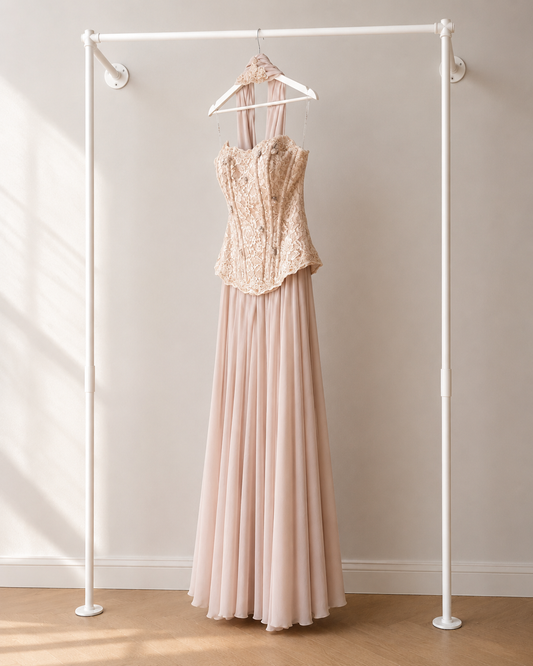 Liora - Lange Avondjurk - Blush Pink | Halter