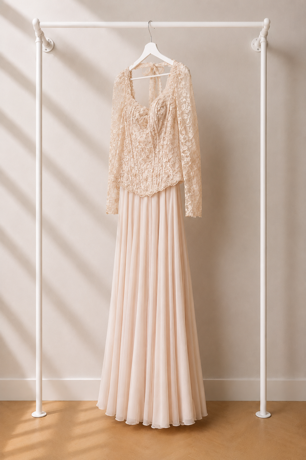 Mimai - Lange Avondjurk - Blush Pink | Kanten Top