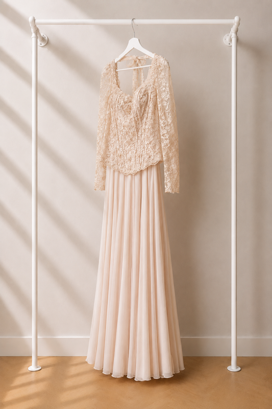 Mimai - Lange Avondjurk - Blush Pink | Kanten Top