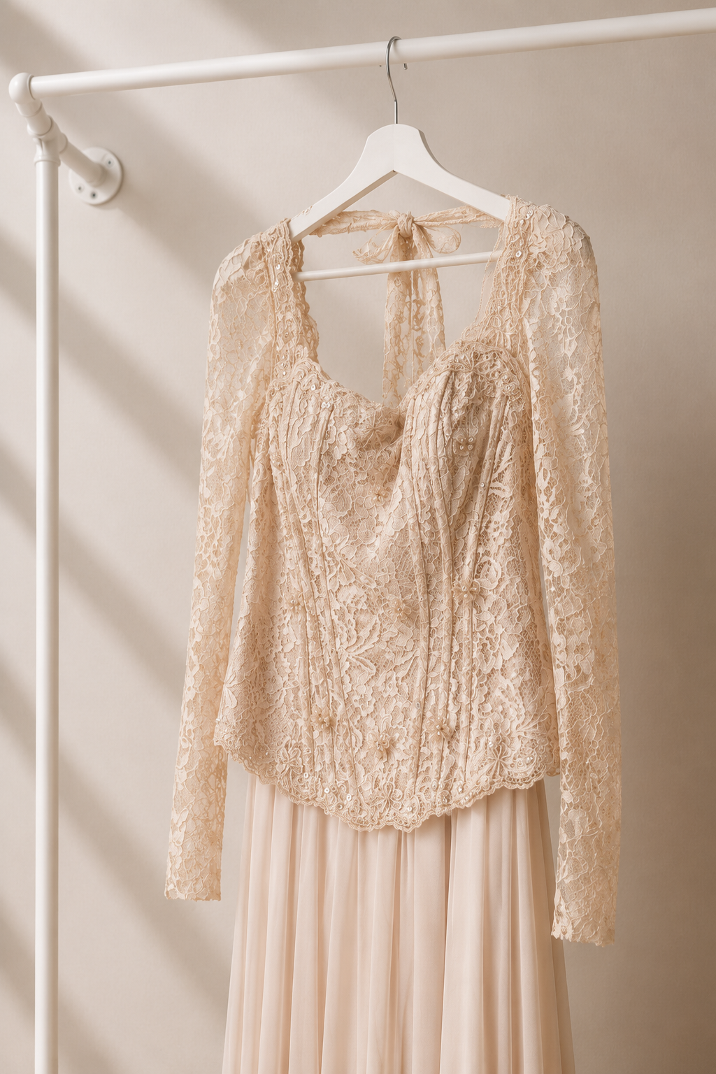 Mimai - Lange Avondjurk - Blush Pink | Kanten Top