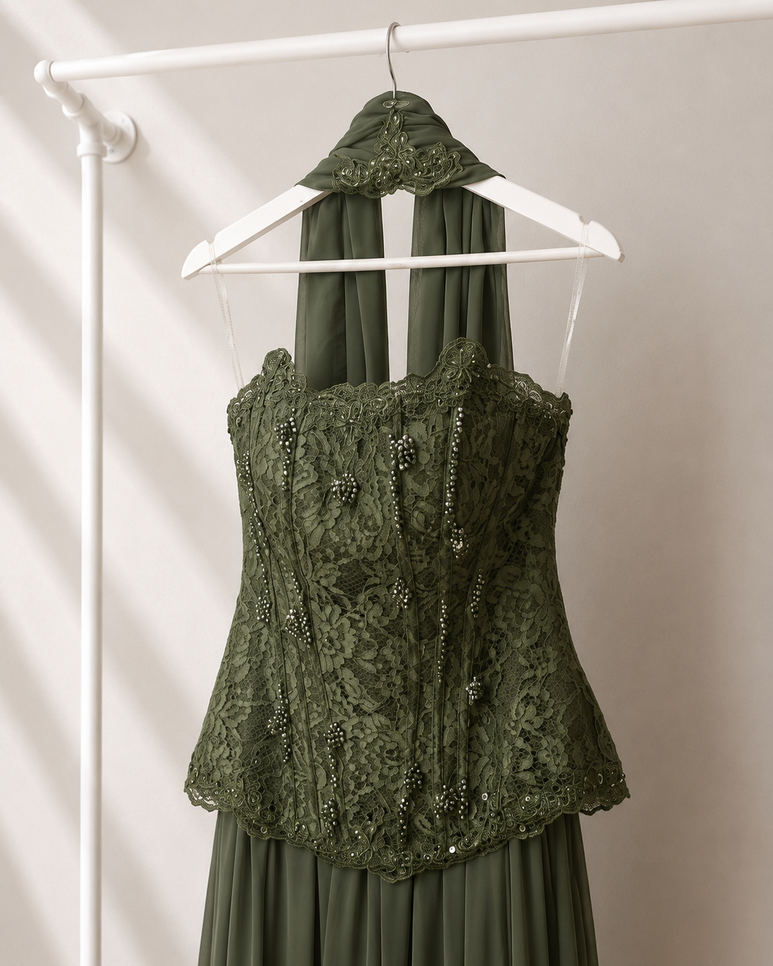 Miray - Lange Avondjurk - Olijf Groen | Halter