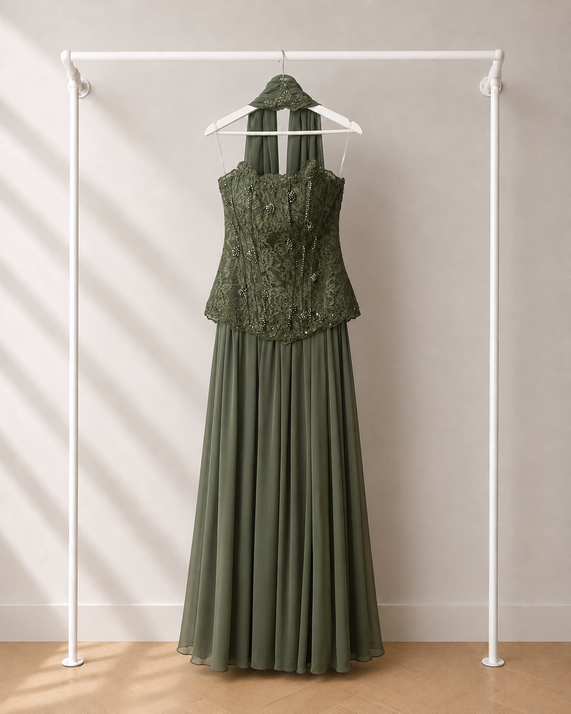 Miray - Lange Avondjurk - Olijf Groen | Halter