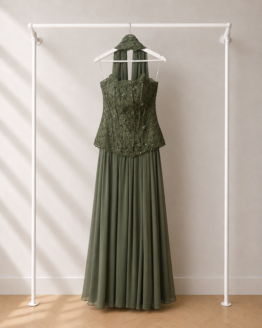 Miray - Lange Avondjurk - Olijf Groen | Halter