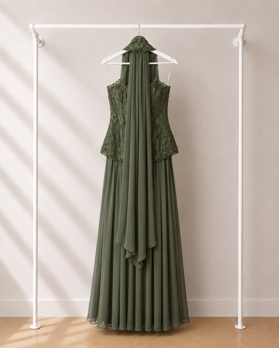 Miray - Lange Avondjurk - Olijf Groen | Halter