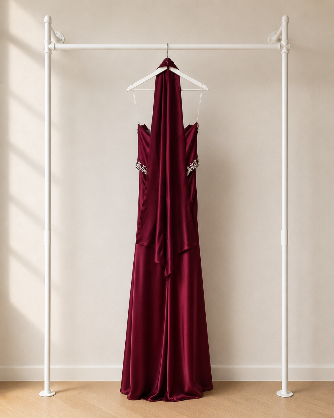 Muya - Lange Avondjurk - Burgundy | Gedrapeerde Halter