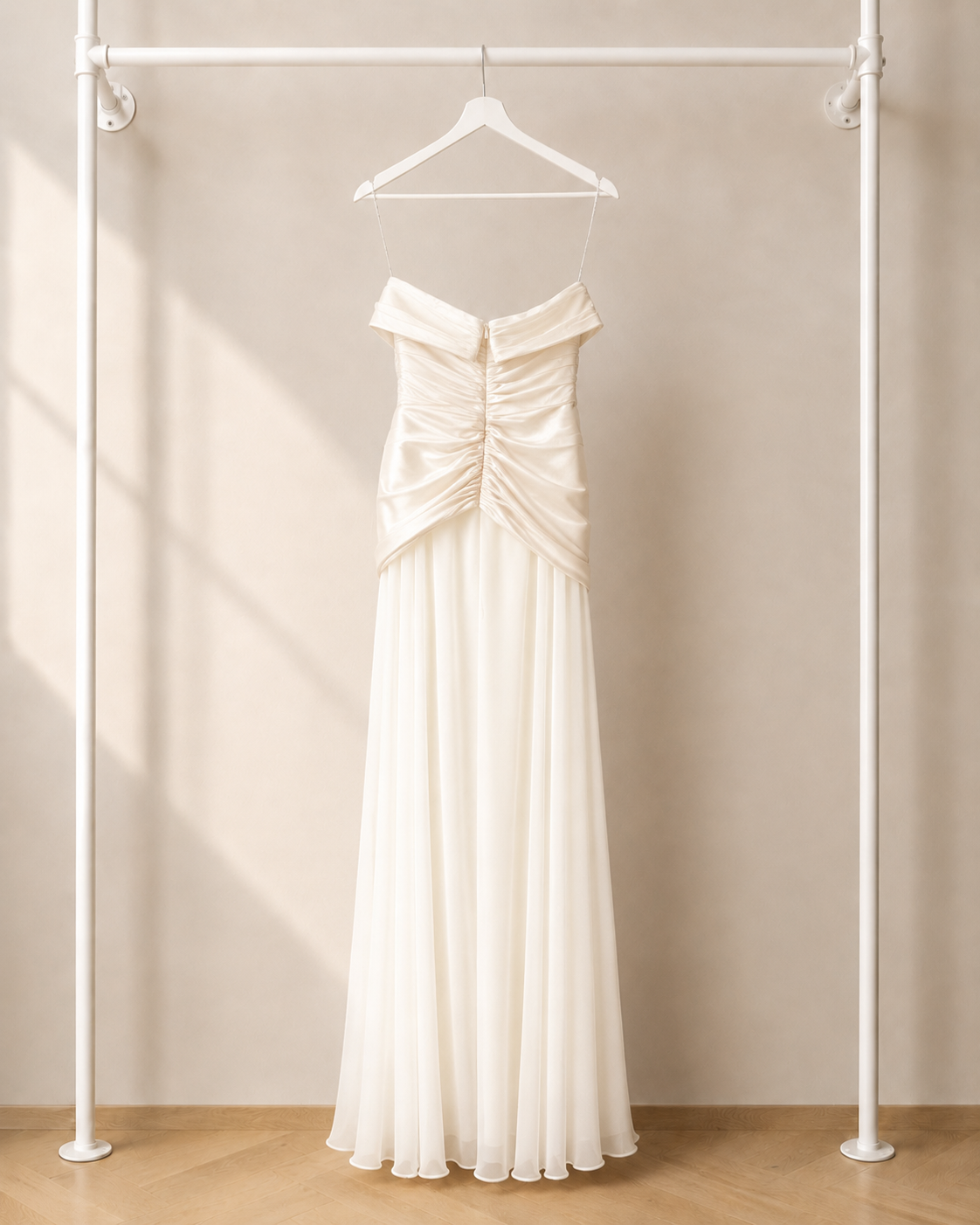 Rayna- Lange Avondjurk - Wit | Gedrapeerd Strapless