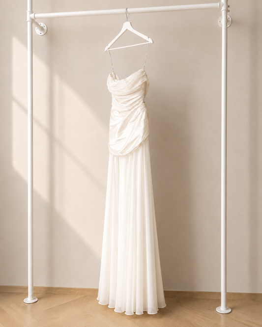 Rayna- Lange Avondjurk - Wit | Gedrapeerd Strapless