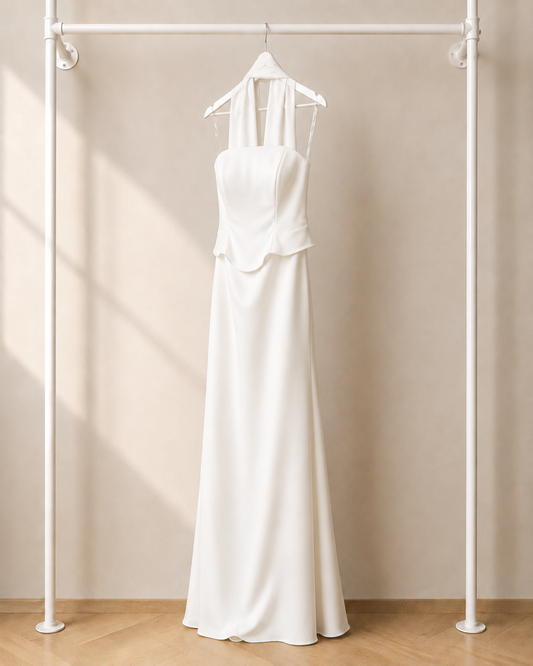 Zeyna - Lange Avondjurk - Wit | Halter
